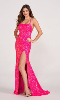 Hot Pink Long Sequin Prom Dress By Ellie Wilde