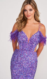  Feather Sequin Off The Shoulder Dress EW34017