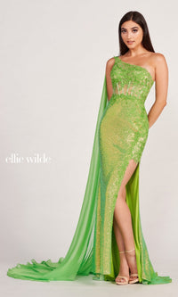 Lime Cape Sleeve Sheer Corset Prom Dress EW34020