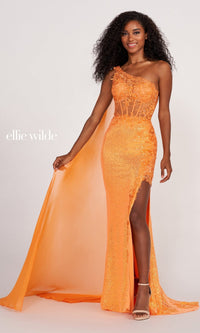 Orange Cape Sleeve Sheer Corset Prom Dress EW34020