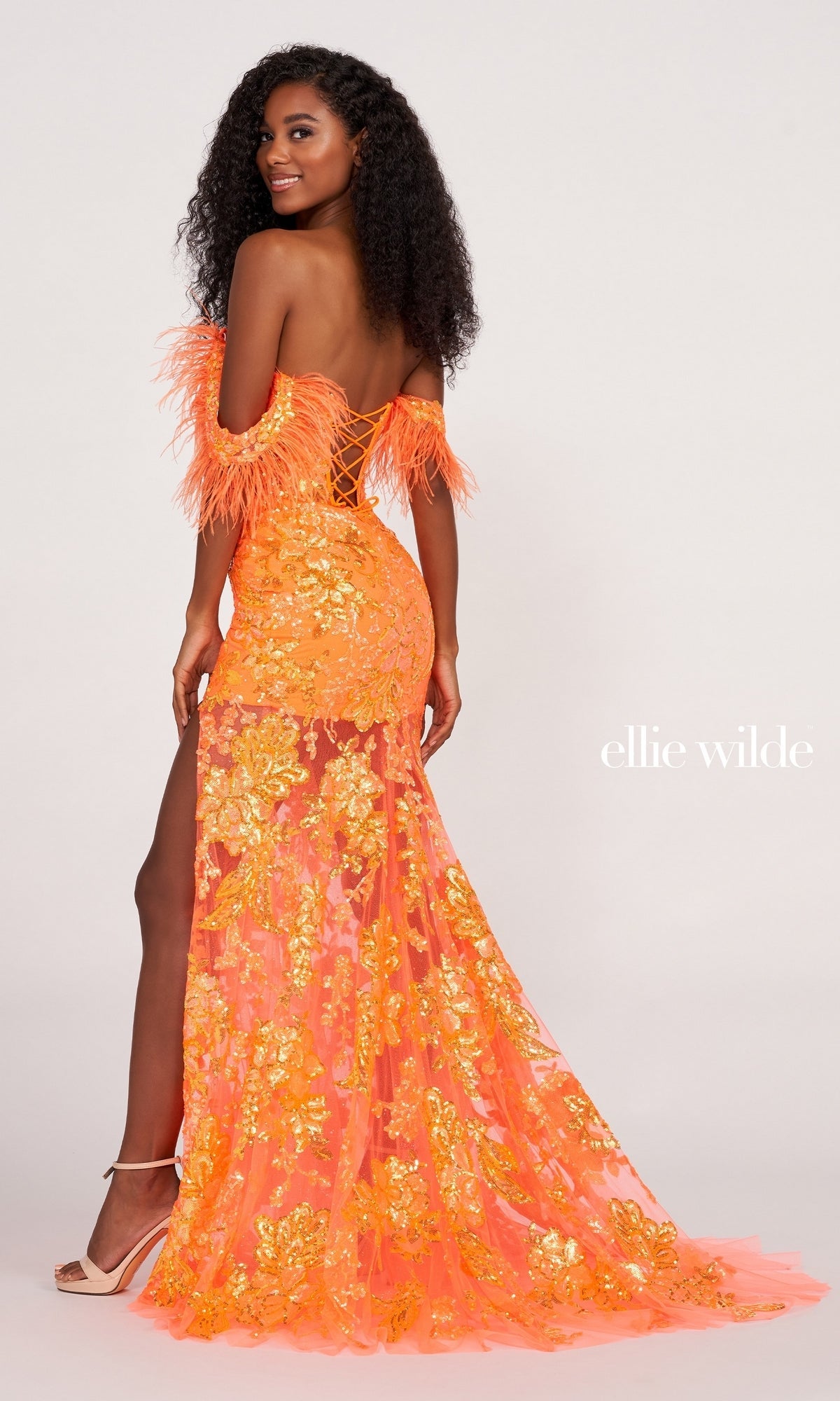 Off The Shoulder Feather Sheer Illusion Dress EW34034 Off The Shoulder Feather Sheer Illusion Dress EW34034