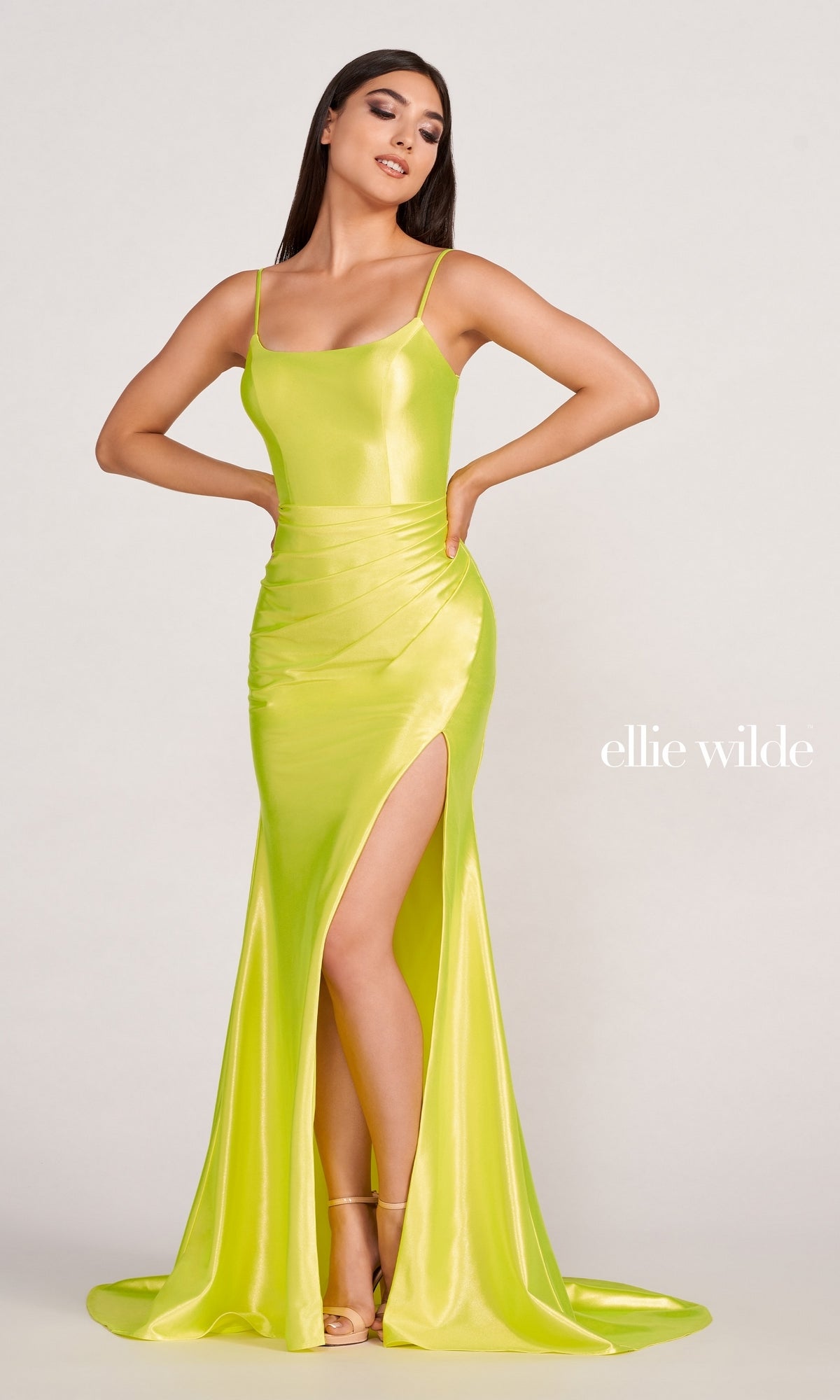 Neon Yellow Ellie Wilde Bright Prom Dress EW34120