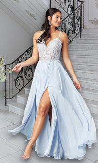 Sky Blue PromGirl Long Formal Prom Dress with Embroidery