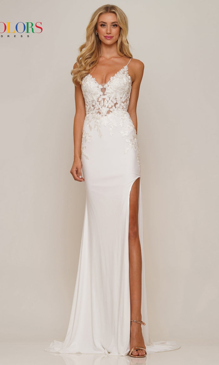 Off White Formal Long Dress G1086 By Colors Dress
