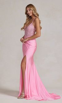  Lace-Bodice Backless Long Prom Dress