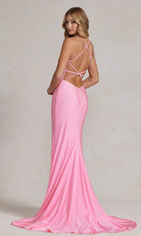  Lace-Bodice Backless Long Prom Dress