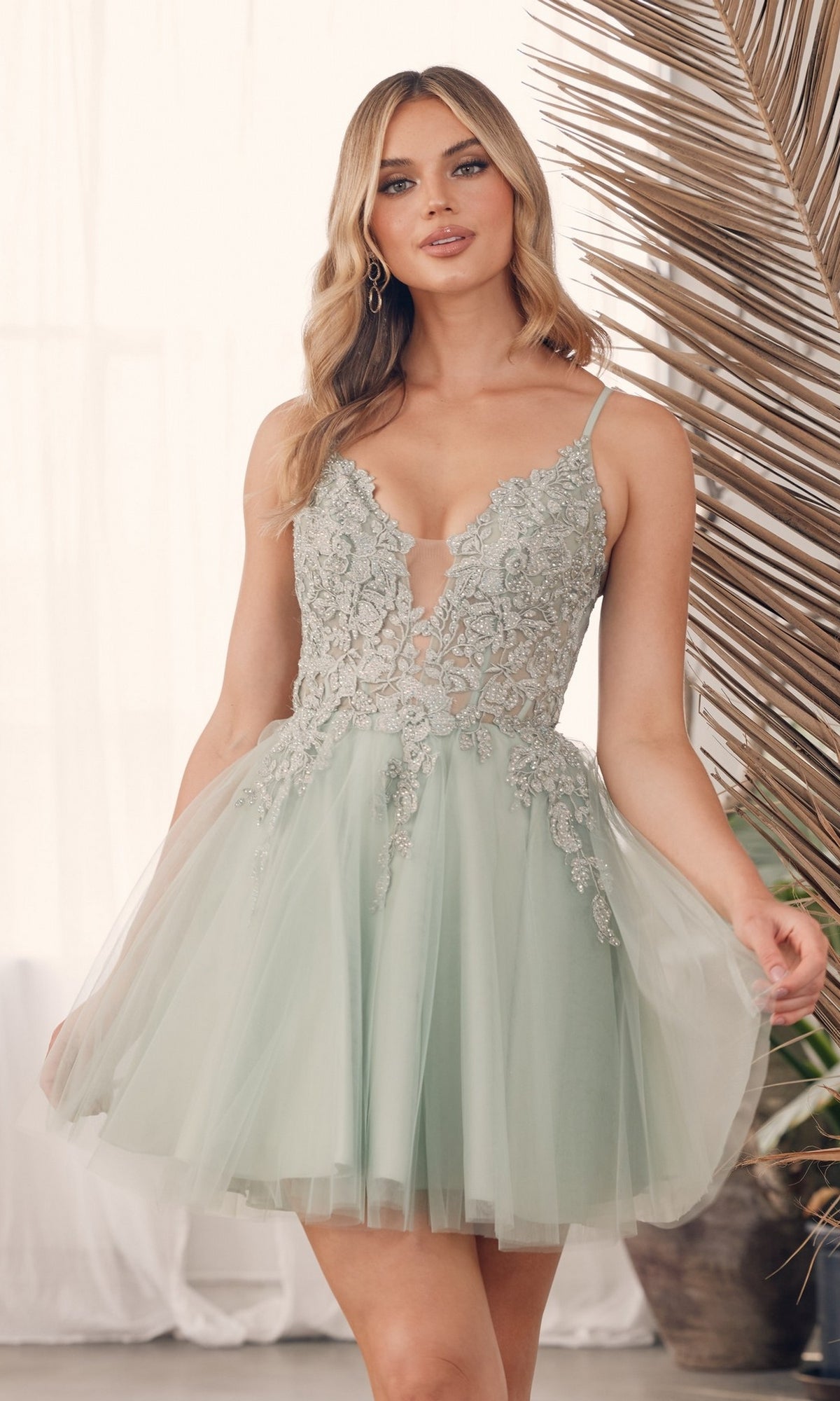Sage Green Short Dress For Homecoming G785