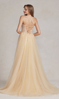  A-Line Long Lace Prom Dress with Sheer Waist