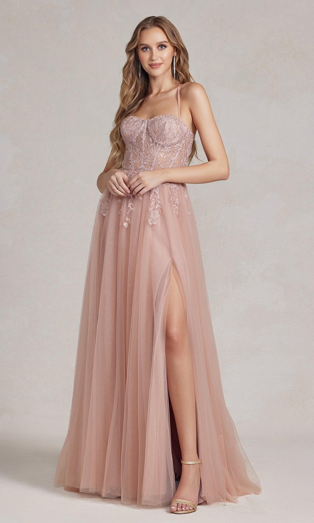  A-Line Long Lace Prom Dress with Sheer Waist