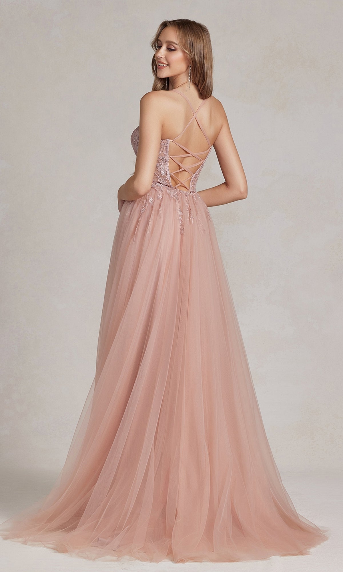  A-Line Long Lace Prom Dress with Sheer Waist