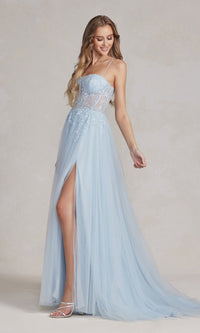  A-Line Long Lace Prom Dress with Sheer Waist