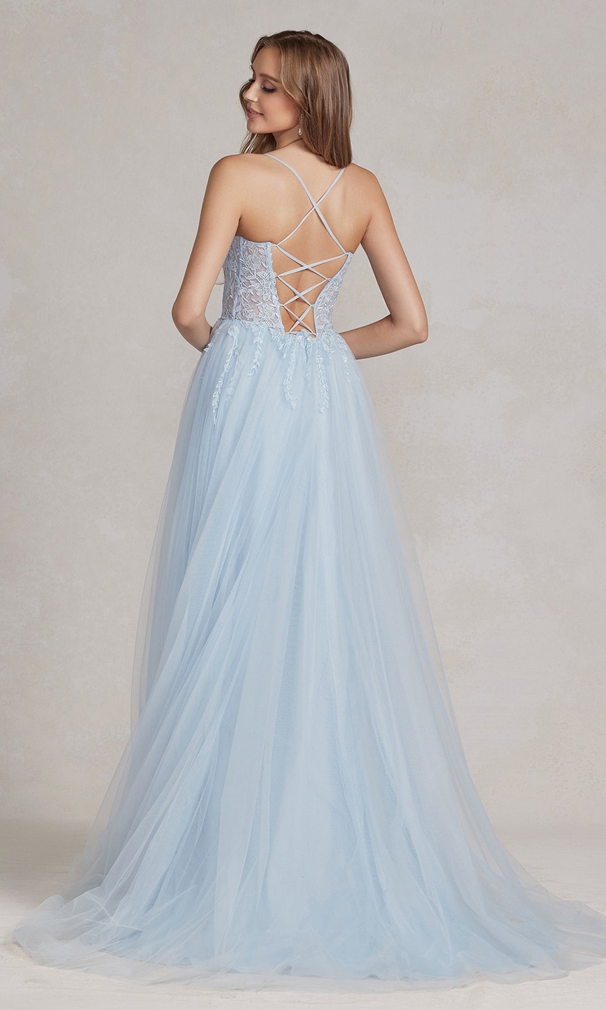  A-Line Long Lace Prom Dress with Sheer Waist