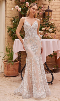 Off White Nude Long Formal Dress J859W by Ladivine