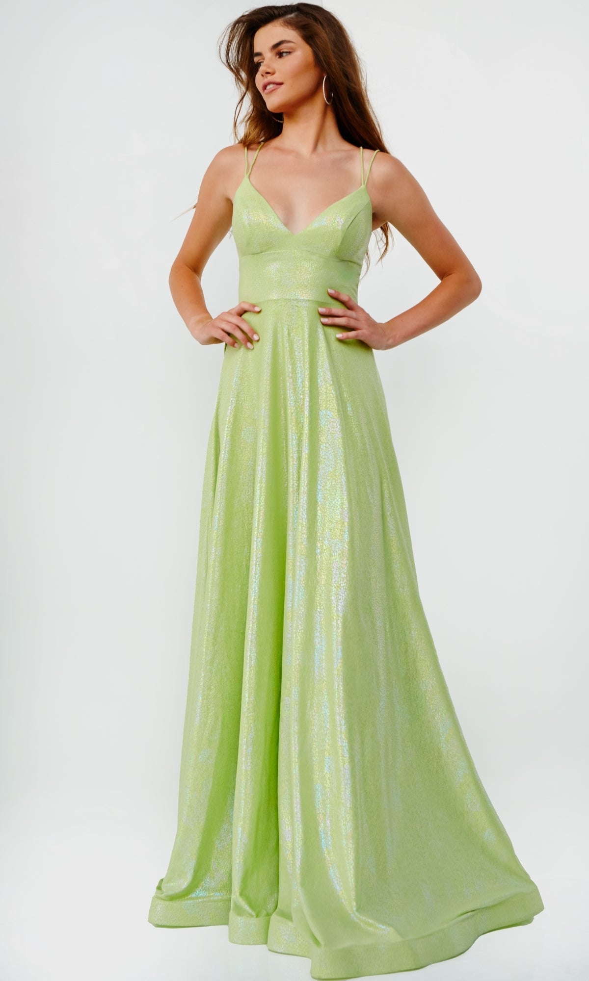 Light Green JVN by Jovani Corset-Back Long Pink Prom Gown