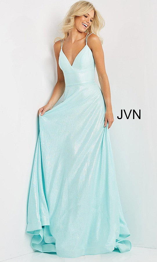 Aqua JVN by Jovani Corset-Back Long Pink Prom Gown