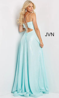  JVN by Jovani Corset-Back Long Pink Prom Gown