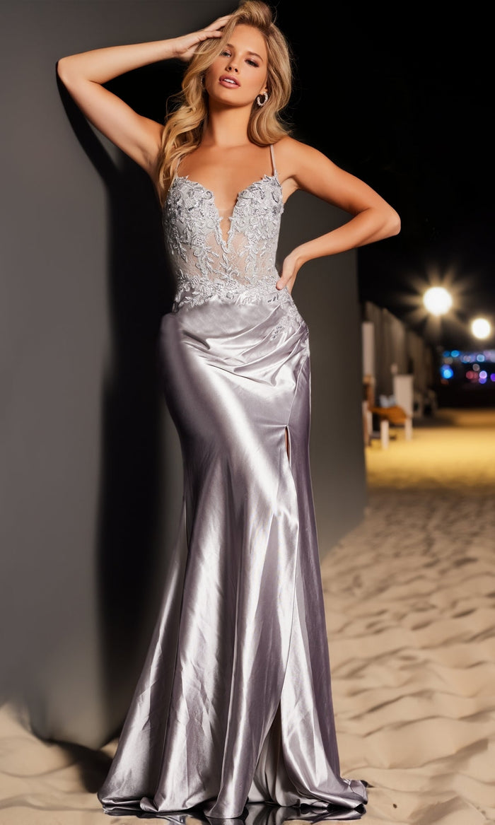 Silver Formal Long Dress JVN38487 By JVN by Jovani