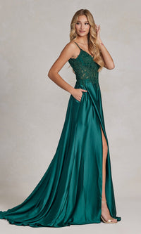  Long A-Line Prom Dress with Sheer-Lace Bodice