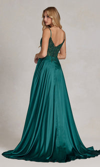  Long A-Line Prom Dress with Sheer-Lace Bodice