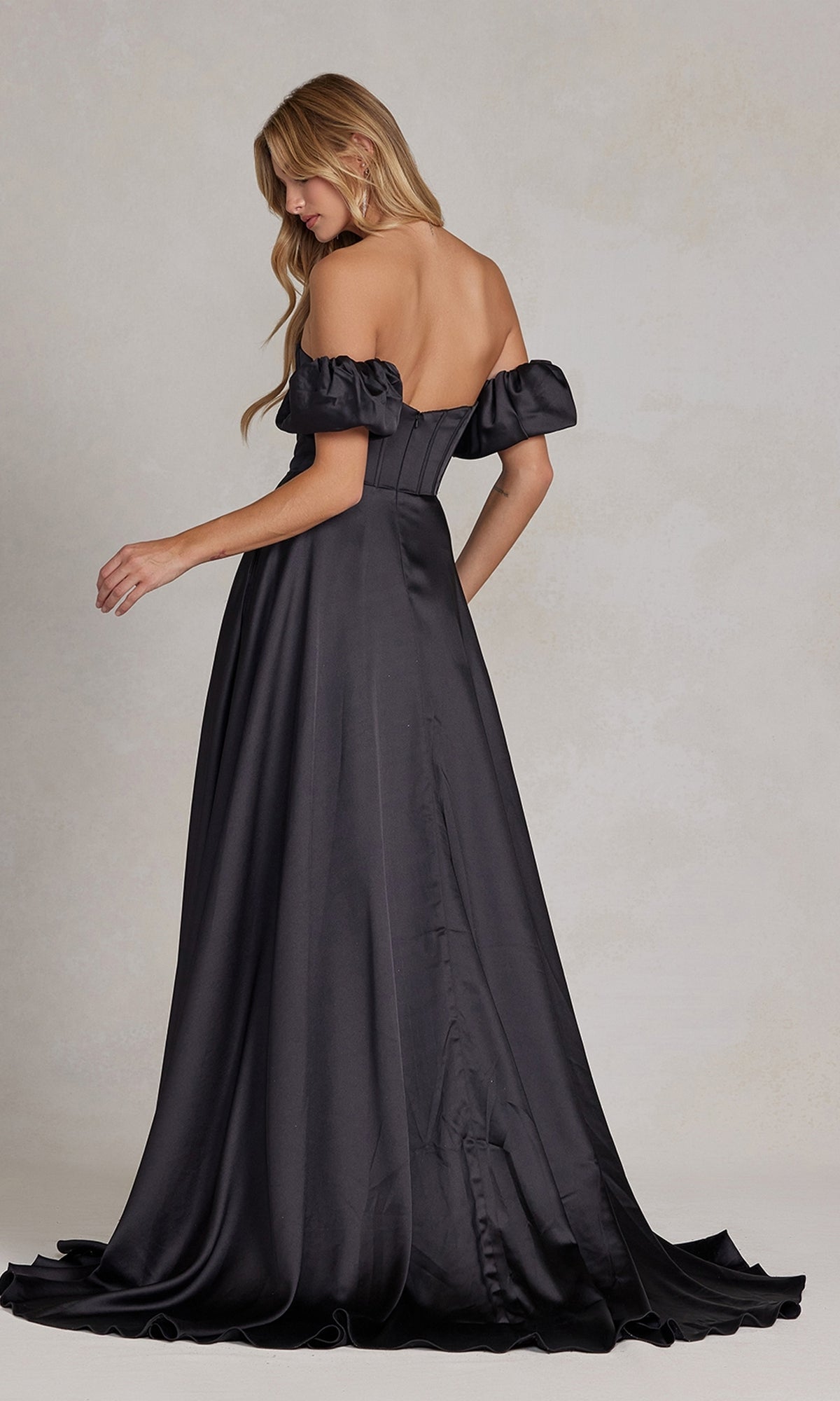  Puff Sleeve Corset Strapless Long Prom Dress K1122