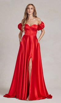  Puff Sleeve Corset Strapless Long Prom Dress K1122