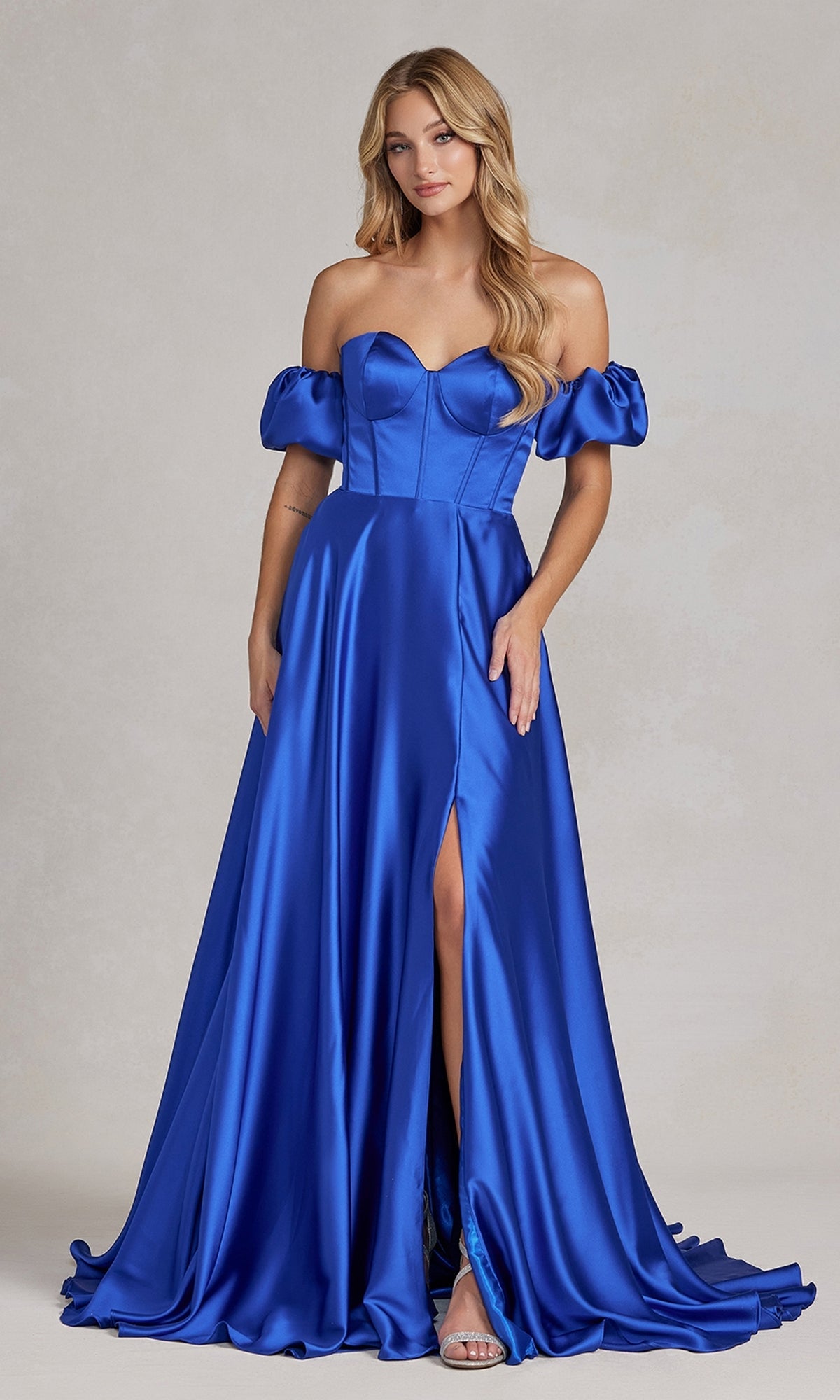  Puff Sleeve Corset Strapless Long Prom Dress K1122