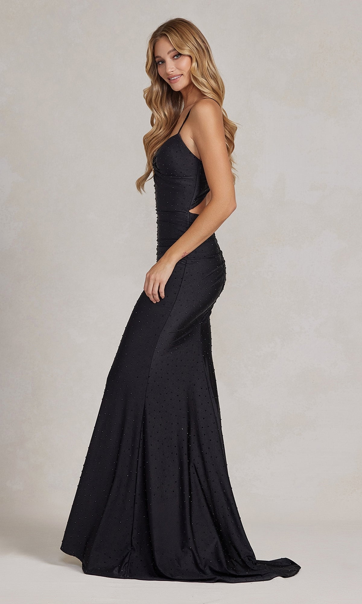 Strappy-Back Tight Long Formal Gown With Beads Strappy-Back Tight Long Formal Gown With Beads