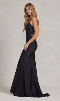  Beaded Tight Long Formal Gown with Strappy Back