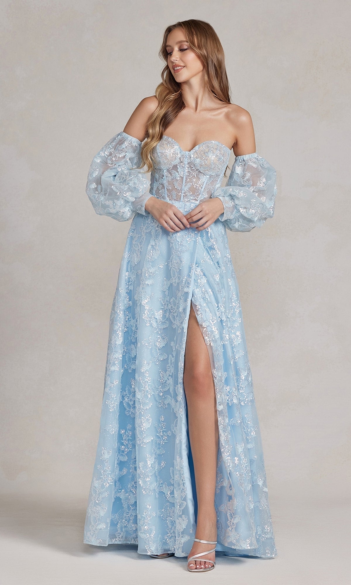 Strapless Long Prom Dress with Detached Puff Sleeves Strapless Long Prom Dress with Detached Puff Sleeves