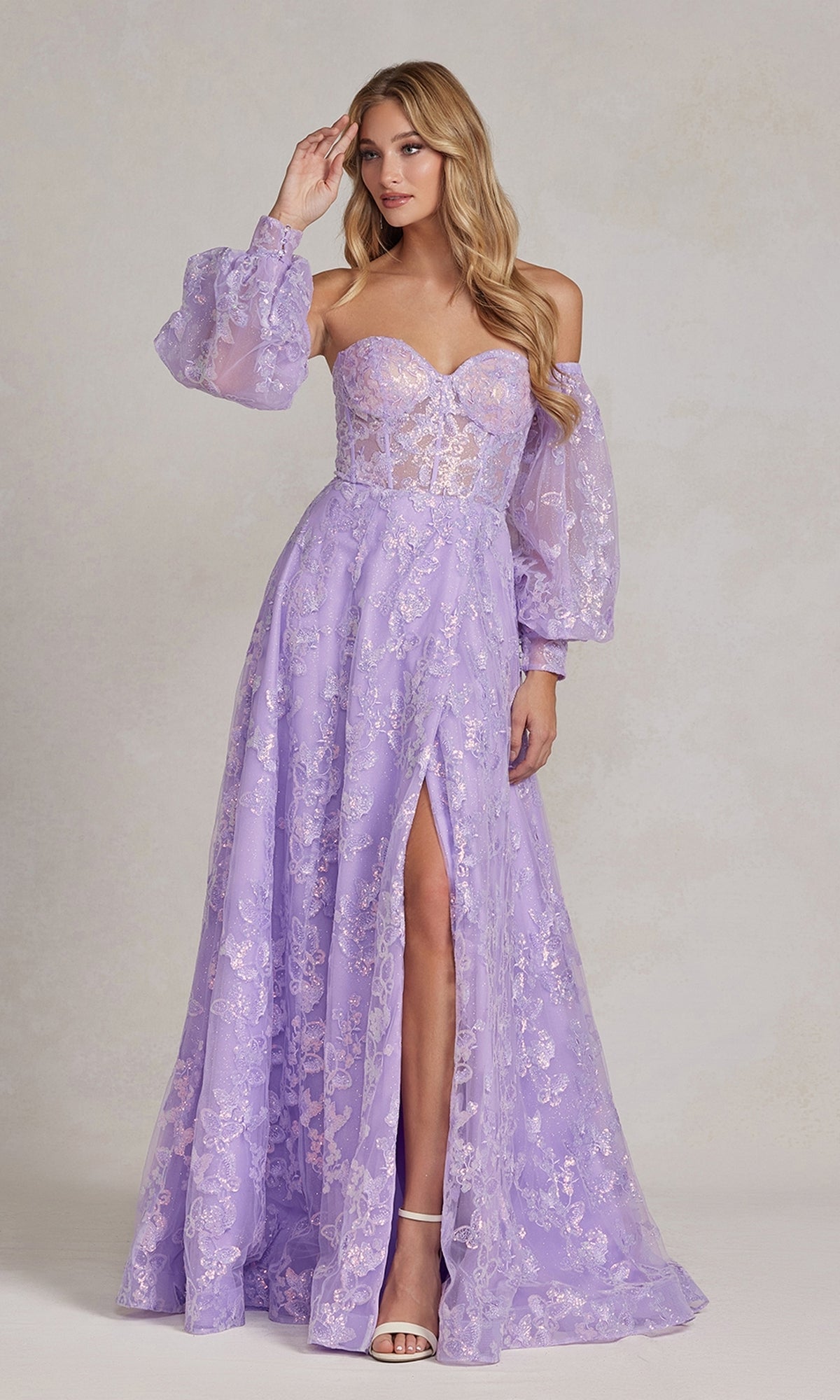 Strapless Long Prom Dress with Detached Puff Sleeves Strapless Long Prom Dress with Detached Puff Sleeves