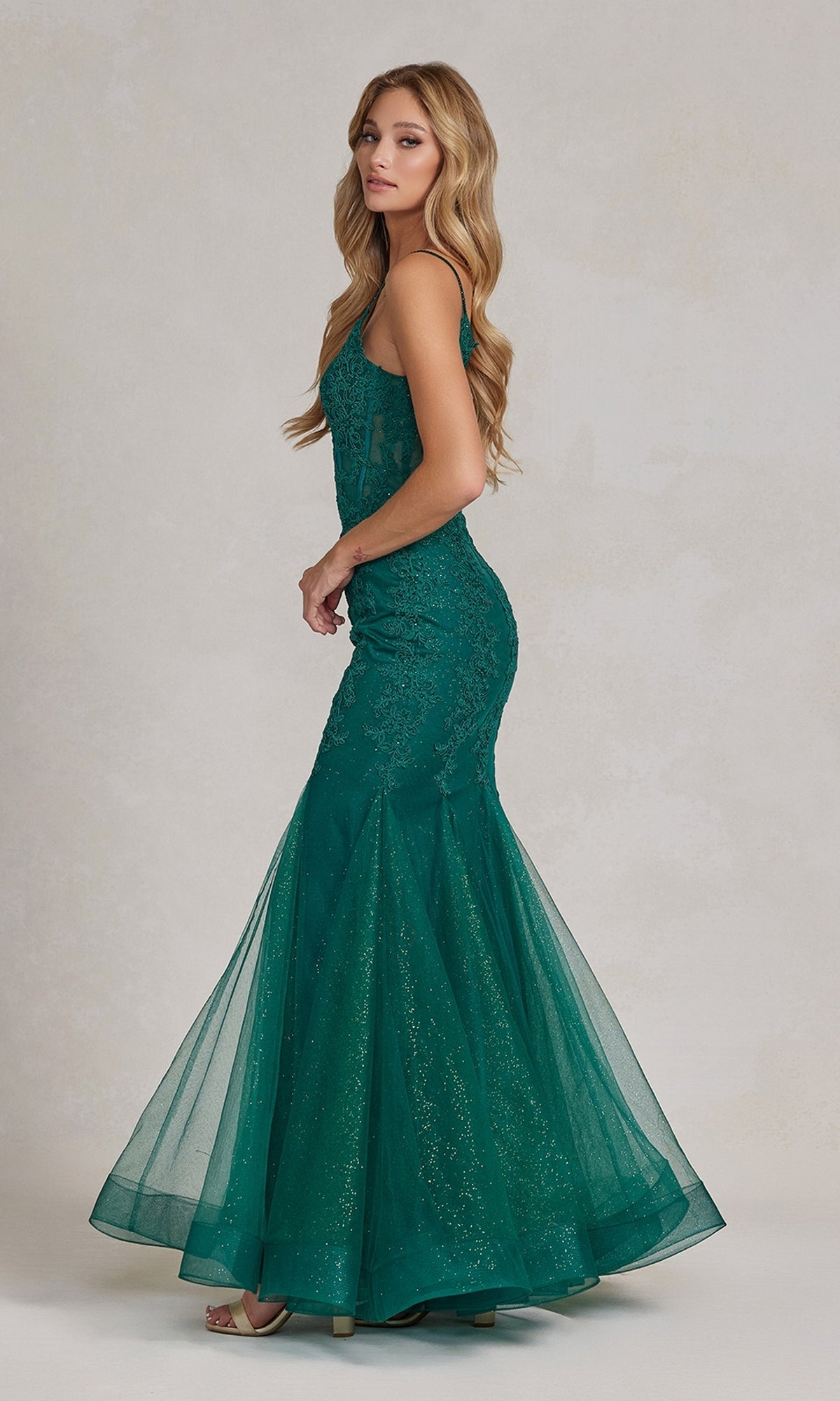  Sheer-Corset-Bodice Long Mermaid Prom Gown P1170