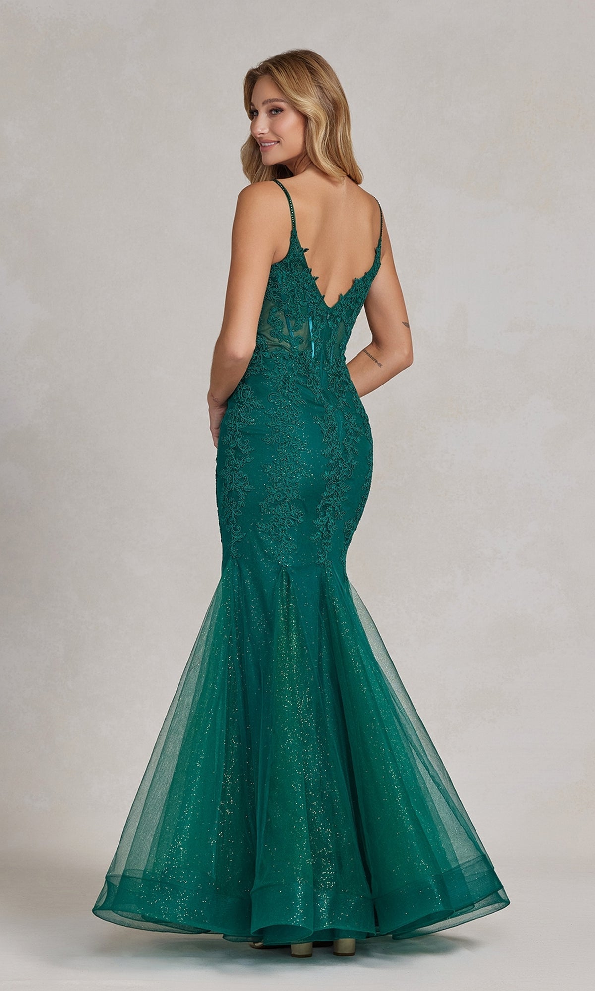  Sheer-Corset-Bodice Long Mermaid Prom Gown P1170