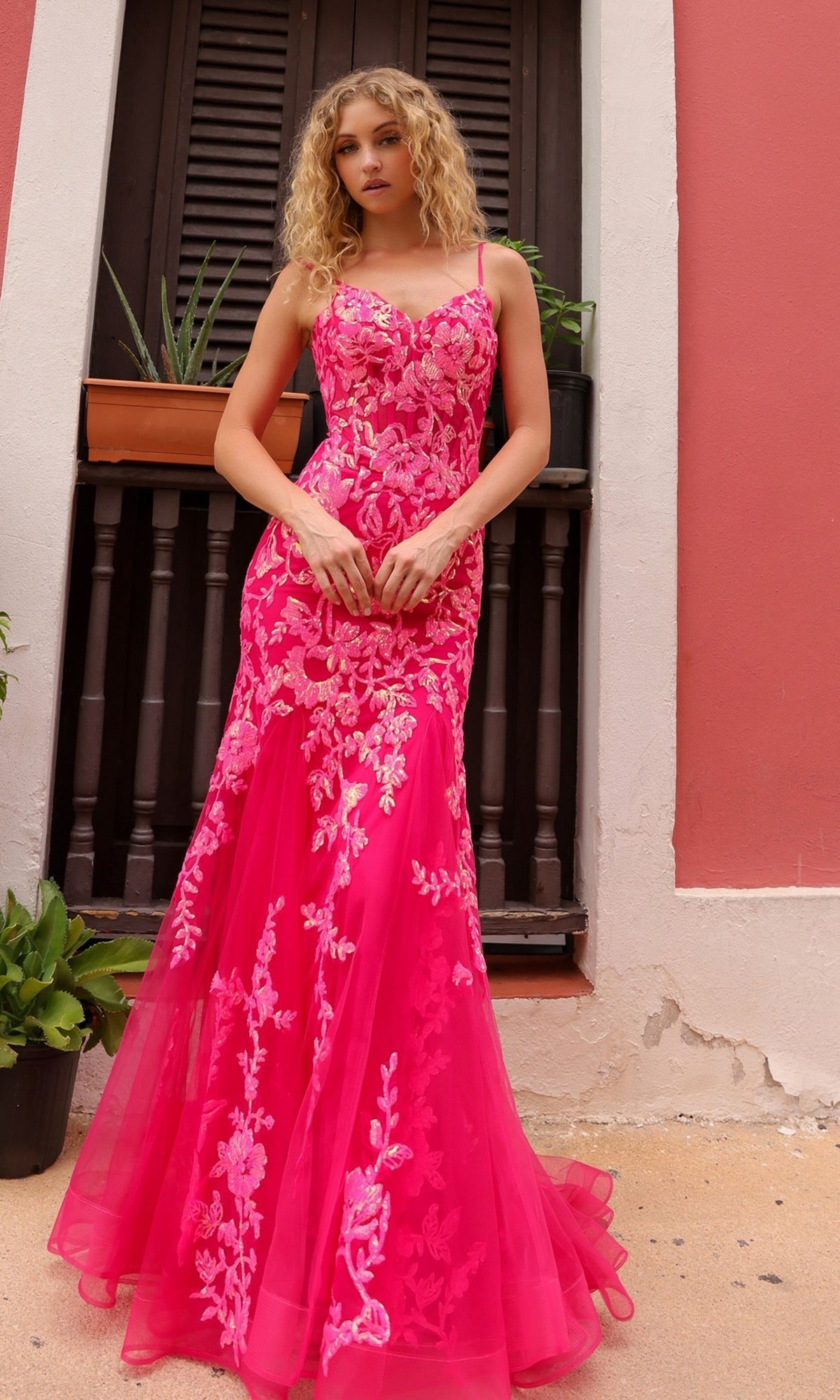 Nox Anabel Q1390 Prom Dress - Coral/Fuchsia | NewYorkDress Nox Anabel Q1390 Prom Dress - Coral/Fuchsia | NewYorkDress