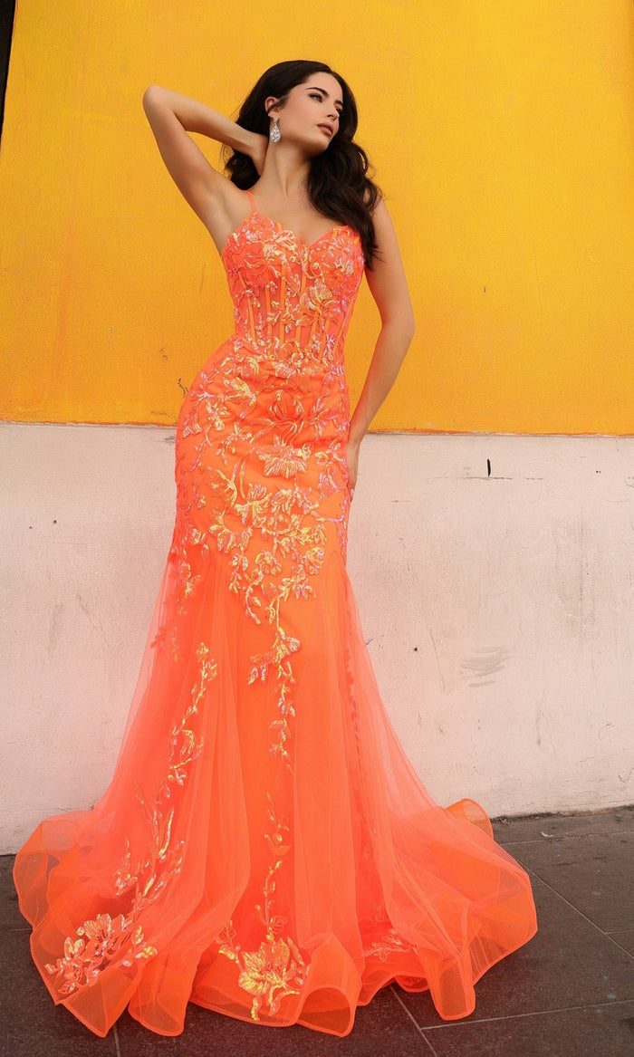 Neon Orange Formal Long Dress Q1390 By Nox Anabel