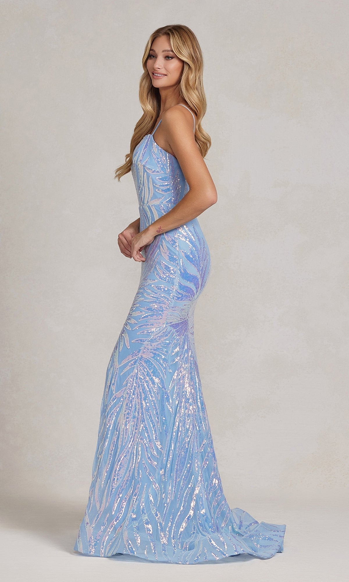  Iridescent Sequin-Pattern Long Prom Dress R1072