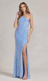  Velvet Sequin One-Shoulder Long Gown R1202