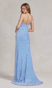  Velvet Sequin One-Shoulder Long Gown R1202