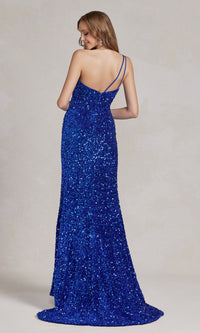  Velvet Sequin One-Shoulder Long Gown R1202