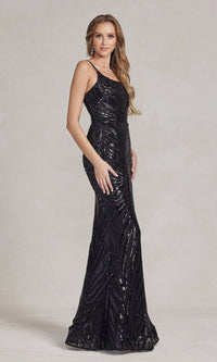  One-Shoulder Sequin-Pattern Long Prom Dress