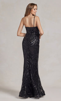  One-Shoulder Sequin-Pattern Long Prom Dress