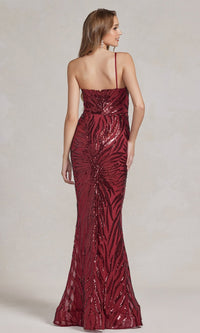  One-Shoulder Sequin-Pattern Long Prom Dress