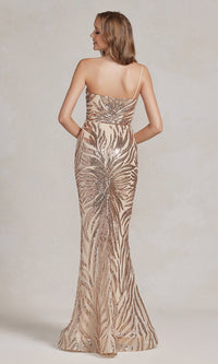  One-Shoulder Sequin-Pattern Long Prom Dress