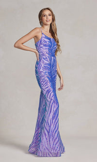  One-Shoulder Sequin-Pattern Long Prom Dress