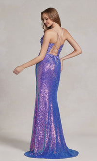  Long Sequin Prom Dress with 3D Floral Embroidery