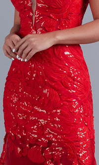  Long Red Lace Mermaid Prom Dress with Open Back