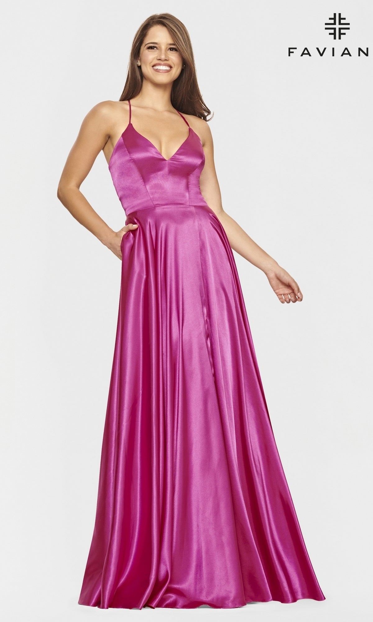 Faviana Long Sleeveless Prom Dress with Pockets Raspberry / 8
