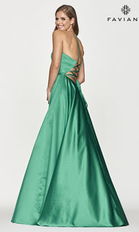  Faviana Long Satin A-Line Prom Dress with Pockets