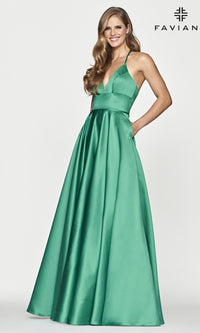  Faviana Long Satin A-Line Prom Dress with Pockets