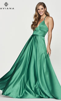 Jade Faviana Long Satin A-Line Prom Dress with Pockets