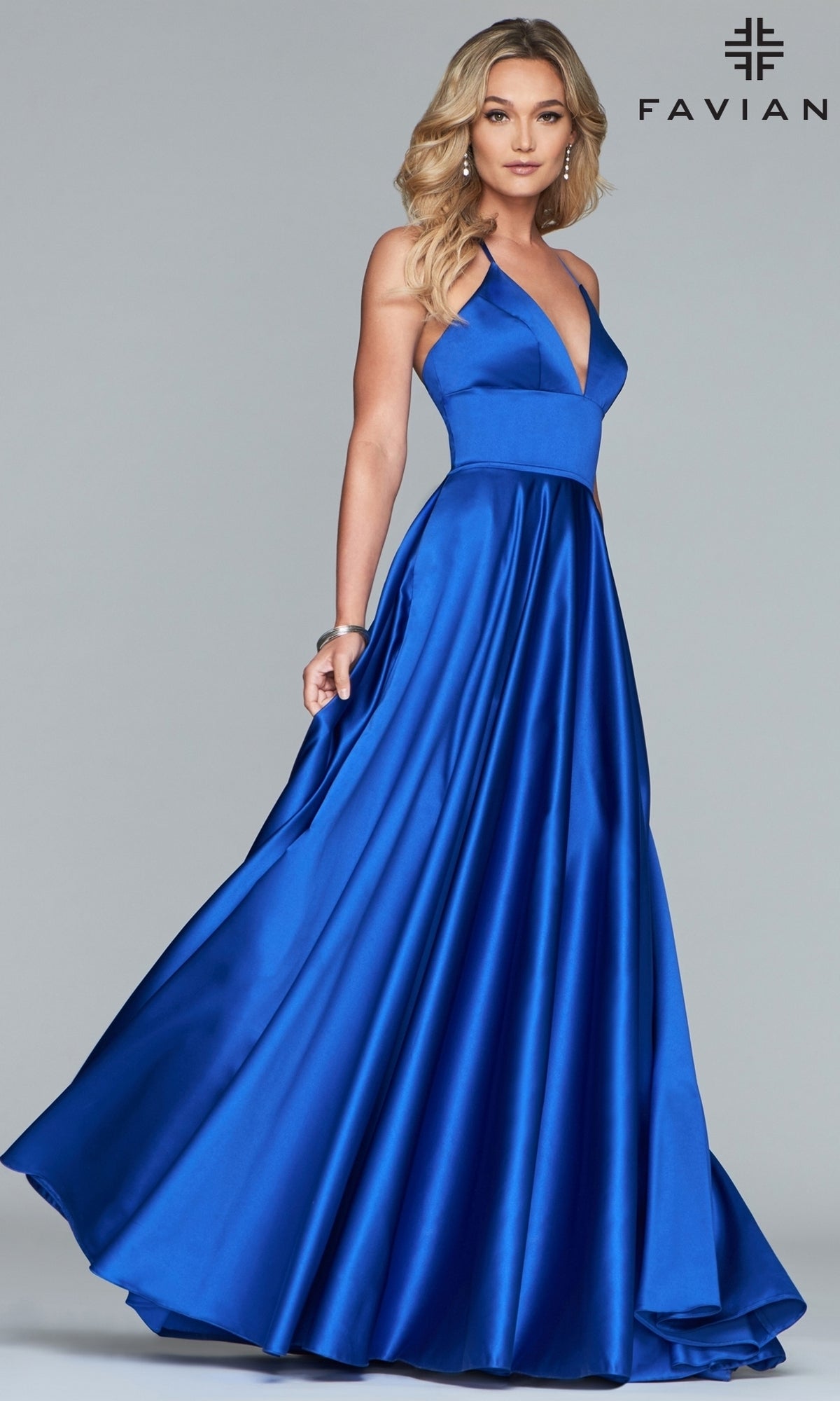 Royal Faviana Long Satin A-Line Prom Dress with Pockets